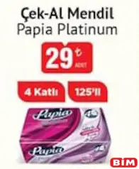 PAPİA PLATİNUM ÇEK AL MENDİL 125'Lİ fiyat ve kampanya bilgisi